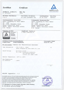 Certification TUV 1 pour câble solaire